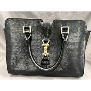 Calvin Klein Black Textured Top Handle Bag Gold Hardware Women's Handbag